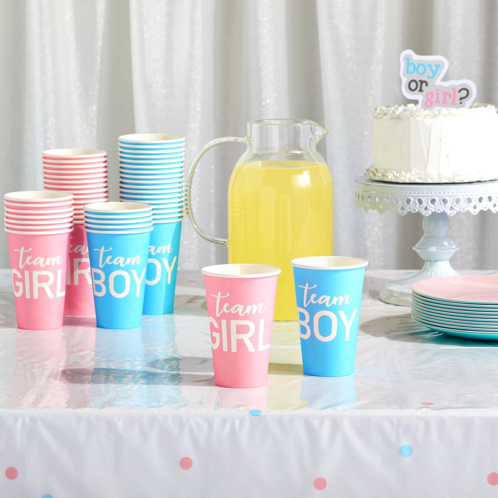 BLUE PANDA 12 oz Gender Reveal Paper Cups | Team Boy Team Girl Disposable Drinking Cups for Baby Shower Party Supplies and Decorations | 50-Pack Pink