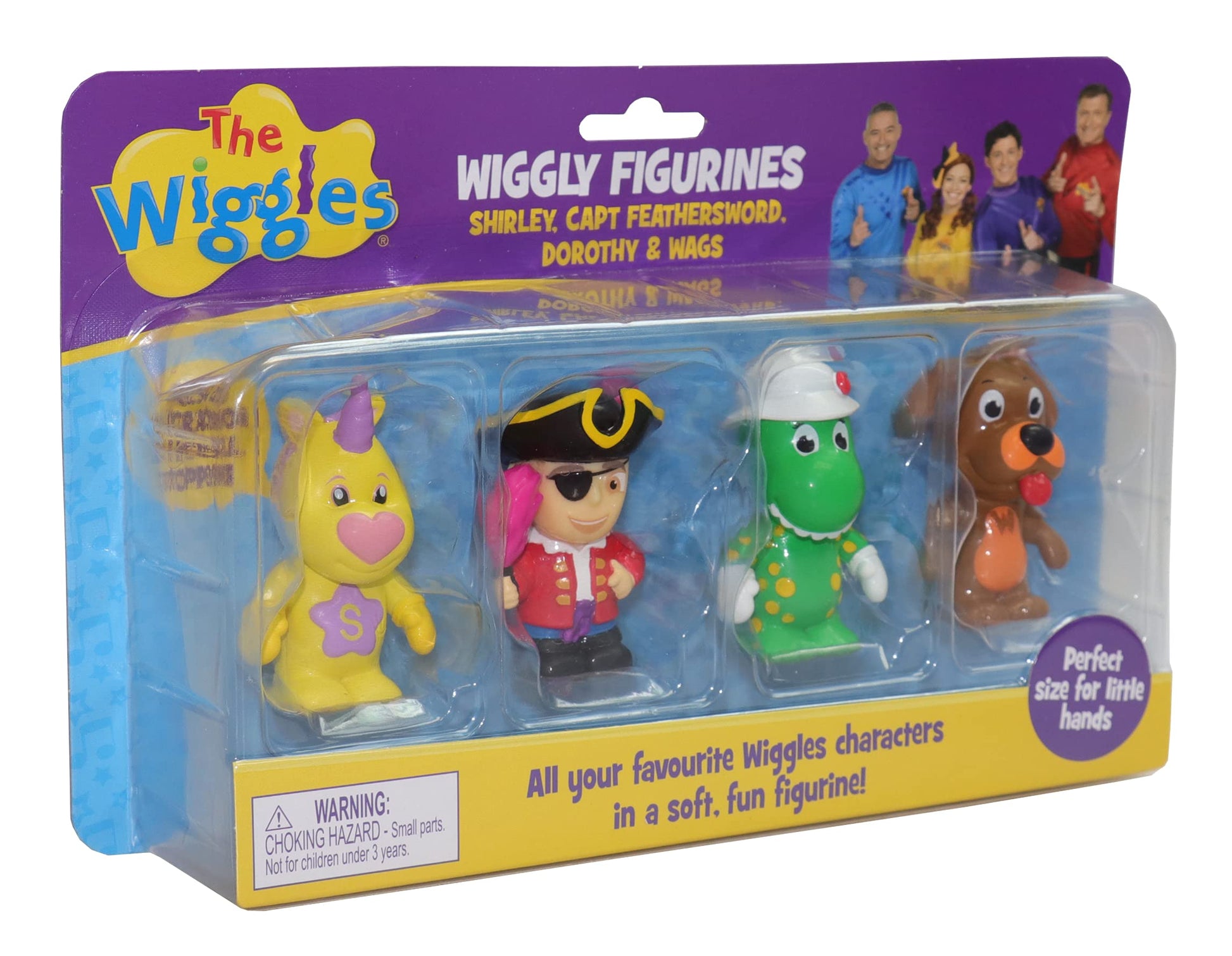 The Wiggles Toys for Toddlers, Kids Music Band Wiggly Figurines 4 Pack Shirley The Unicorn, Captain Feathersword, Dorothy The Dinosaur & Wags The Dog