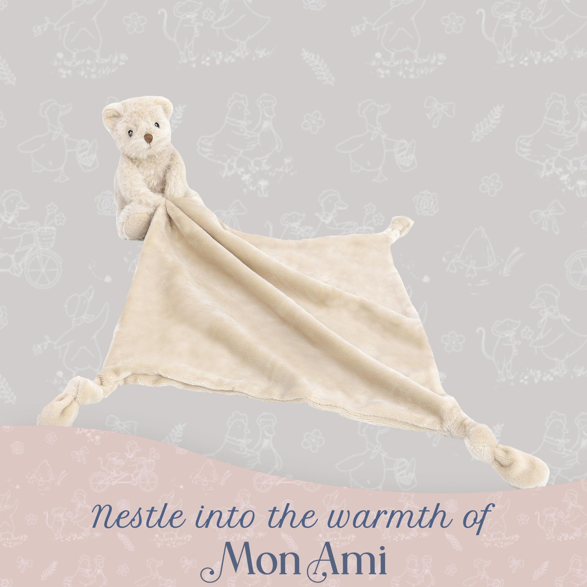 MON AMI Huggie The Bear Plush Lovey, 13.5-Inch Knotted Security Blanket