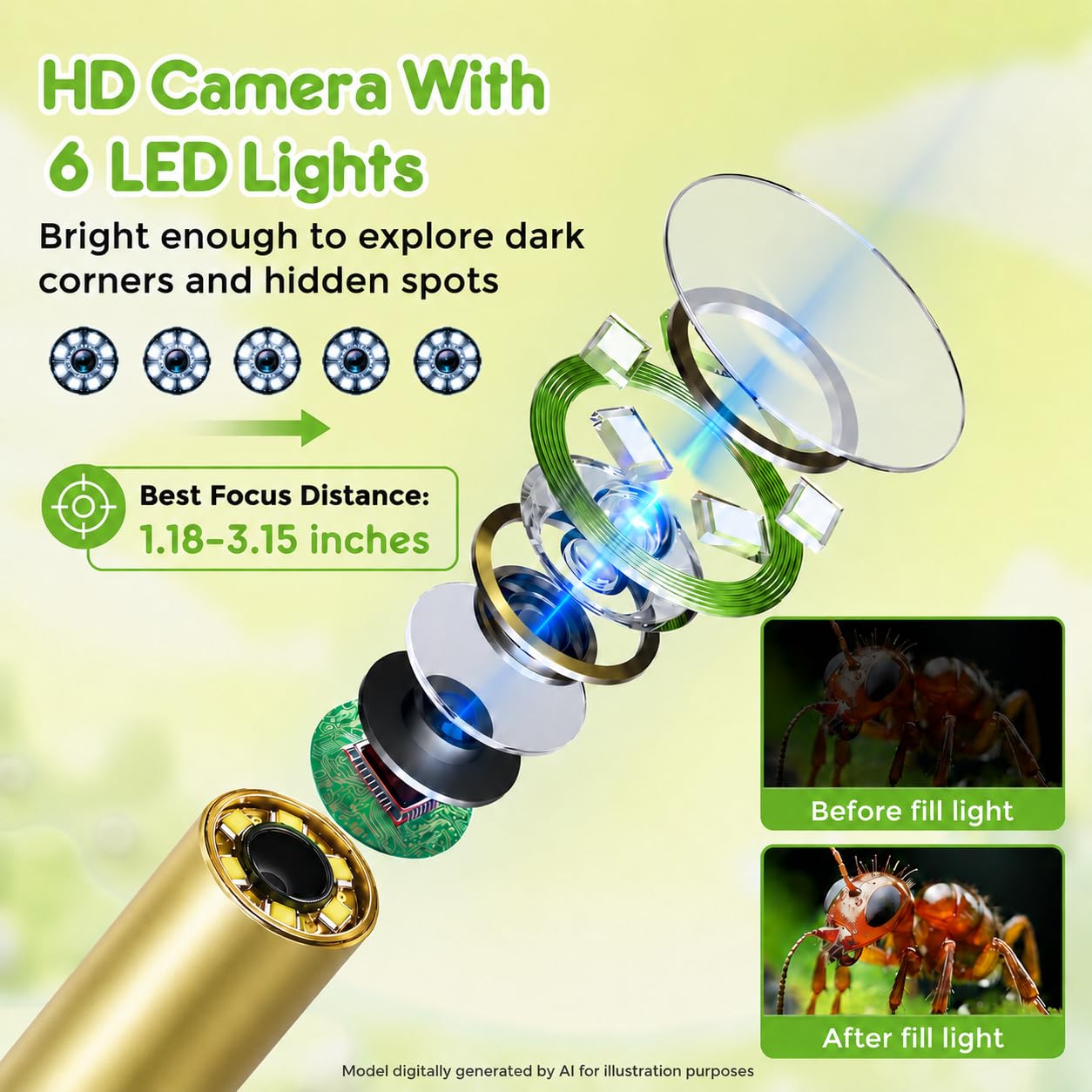 Qvireno Kids Toy Borescope Camera with Light, 2.4" 1080P Outdoor STEM Toy