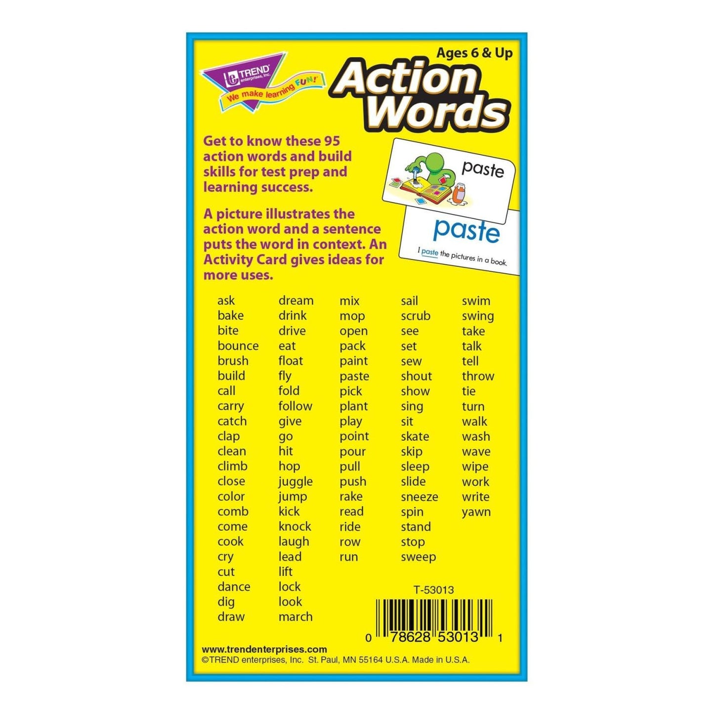 Trend Enterprises: Action Words Skill Drill Flash Cards, Great for Skill Building and Test Prep, Illustrated Actions, Build Vocabulary & Spelling, 96