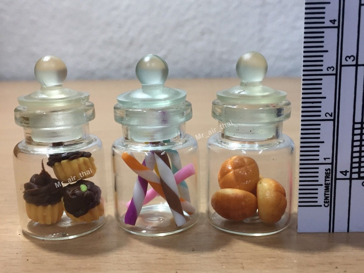 3pc Miniature Food Cookie Chocolate Cake Dollhouse Donut Candy Bread in Clear Glass Mini Bottle fruit #MF063