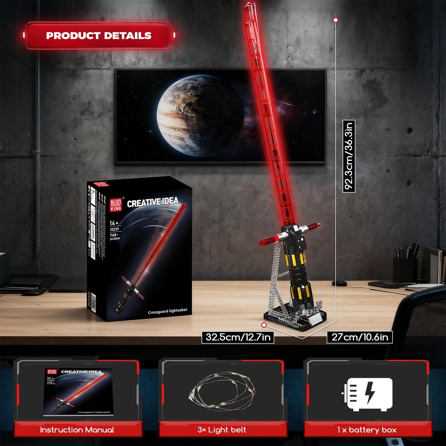 Mould King 10239 Lightsaber Building Set, LED Rechargeable Saber Sword Toy as Party, Halloween, Holiday, Birthday Gift, Creative Buildable Toy
