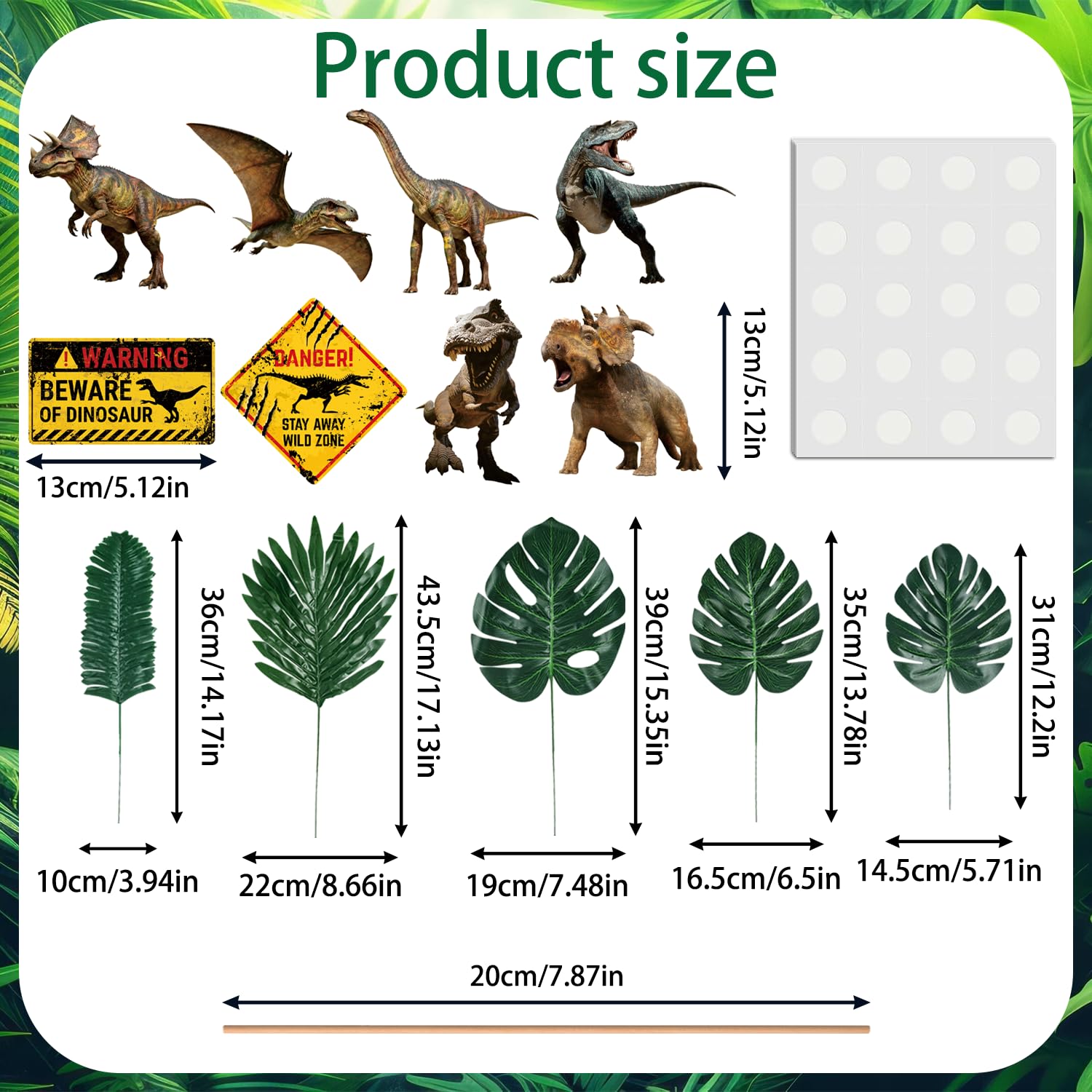Dinosaur Party Table Centerpieces Decorations - 6 Sets Volcano Paper Bucket Centerpieces with Dinosaur Table Topper Sticks, Realistic Tropical Leaves