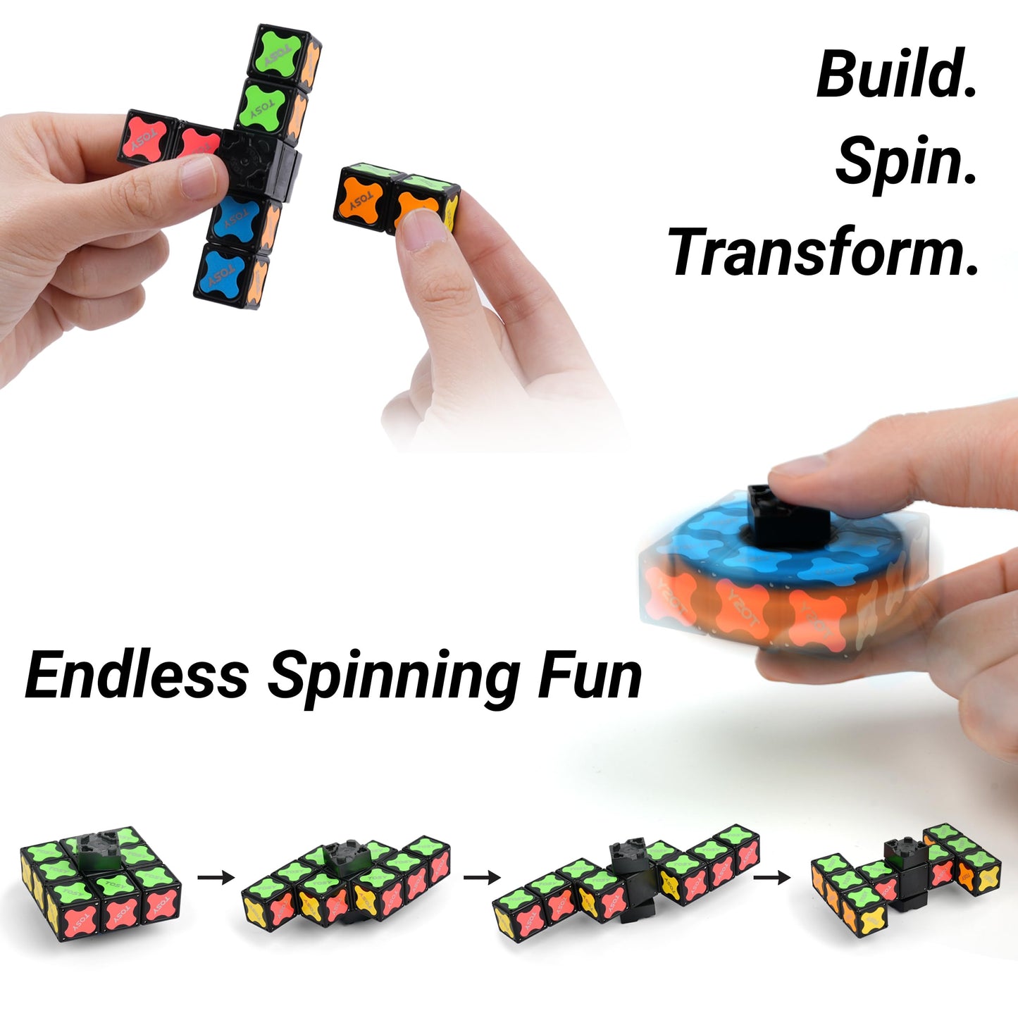 TOSY Magnet Fidget Spinner Mini - 8 Blocks, 3 in 1 Toy: Transformable Fidget Spinner, Infinity Cube, 2x2 Puzzle Cube, Easter Basket Stuffers