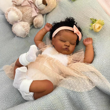 TFJS Lifelike Black Reborn Baby Dolls Sleeping Girl 18 Inch Realistic Looking African American Reborn Newborn Baby Real Life Black Baby Girl Dolls
