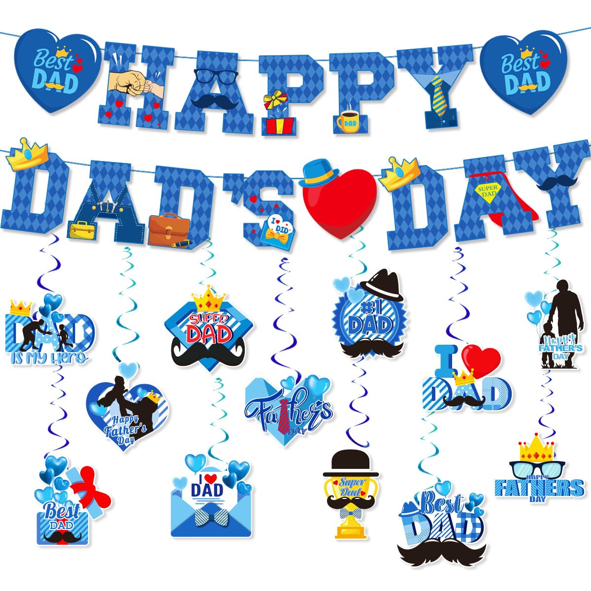 Anor Wishlife Fathers Day Hanging Swirl Decorations,Happy Fathers Day Banner,Dad Birthday Party,Hero,The Best Day Events,Celebrations,Together