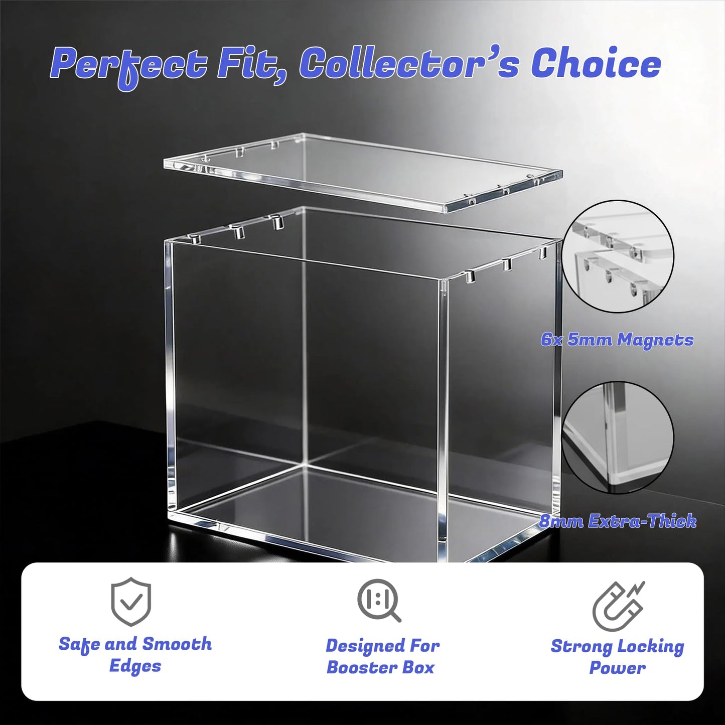 Booster Box Acrylic Case 3 Pack - Magnetic Lid Clear Display Protector, 8MM Thick Acrylic Protective UV Resistant Storage Compatible with PKMN Booster