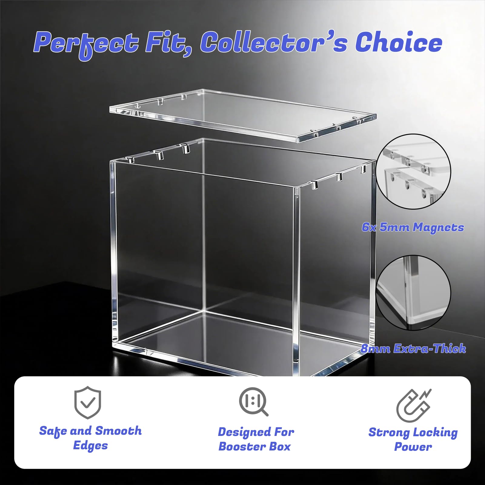 Booster Box Acrylic Case 3 Pack - Magnetic Lid Clear Display Protector, 8MM Thick Acrylic Protective UV Resistant Storage Compatible with PKMN Booster
