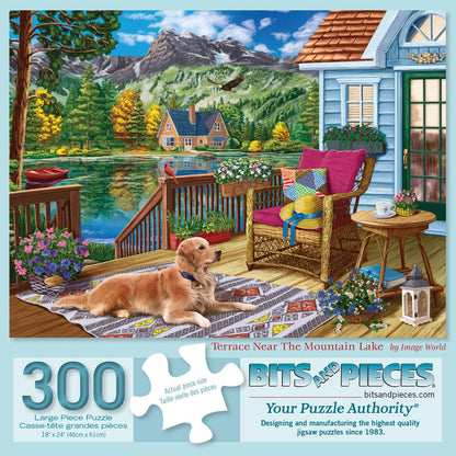 Bits and Pieces 300 Piece Puzzles for Adults 300 Large Pieces 18" x 24" Jigsaw Puzzles - Lakeside Cabin, Random Die Cut, No 2 Pieces Alike, Terrace