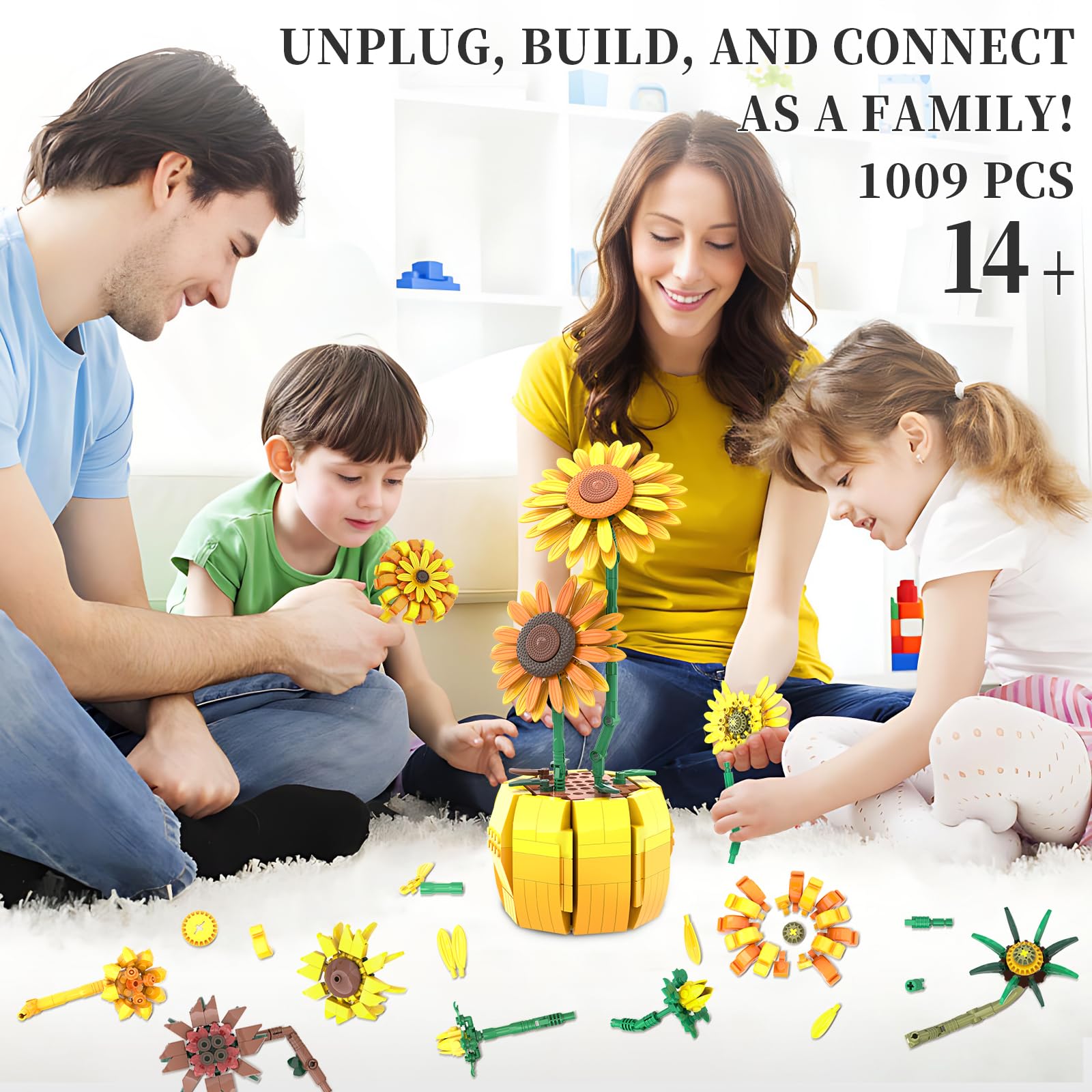Mavo brix Flowers Building Sets for Adults, Van Gogh Prints Art Botanical Collection, Sunflowers Pot Bouquet Plants Kits Compatible with Lego Flowers
