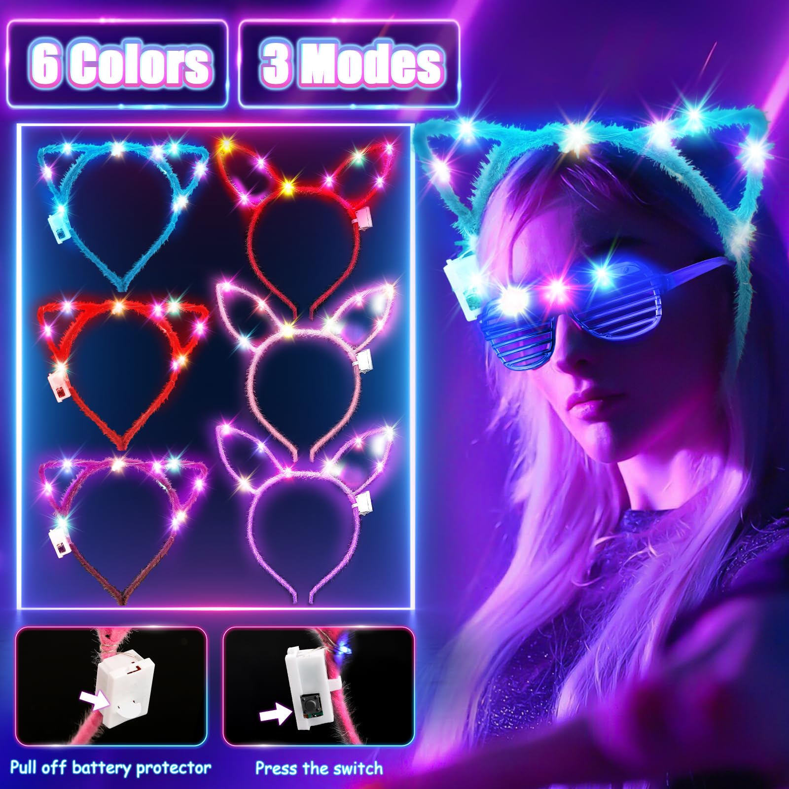 MIBOTE 269Pcs Led Light Up Toys Party Favors Glow in the Dark Party Supplies for Kid/Adults with Light Up Glasses,Headband,Rings,Bracelets,100 Glow