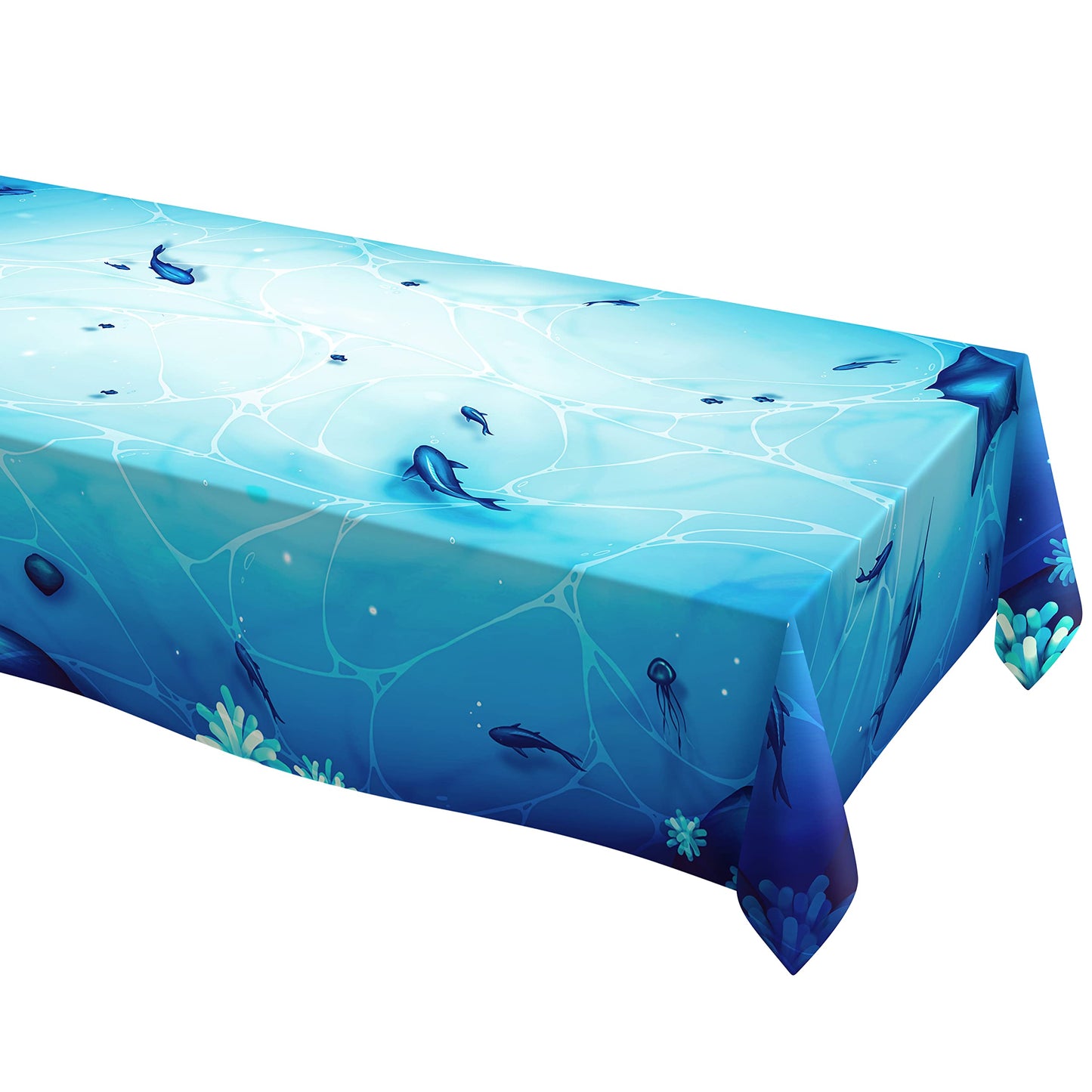 Cheerland Under the Sea Party Tablecloth Fabric Ocean Theme Birthday Decorations for Kids Adults Sea Party Supplies Turtles Jellyfish Coral Mermaid