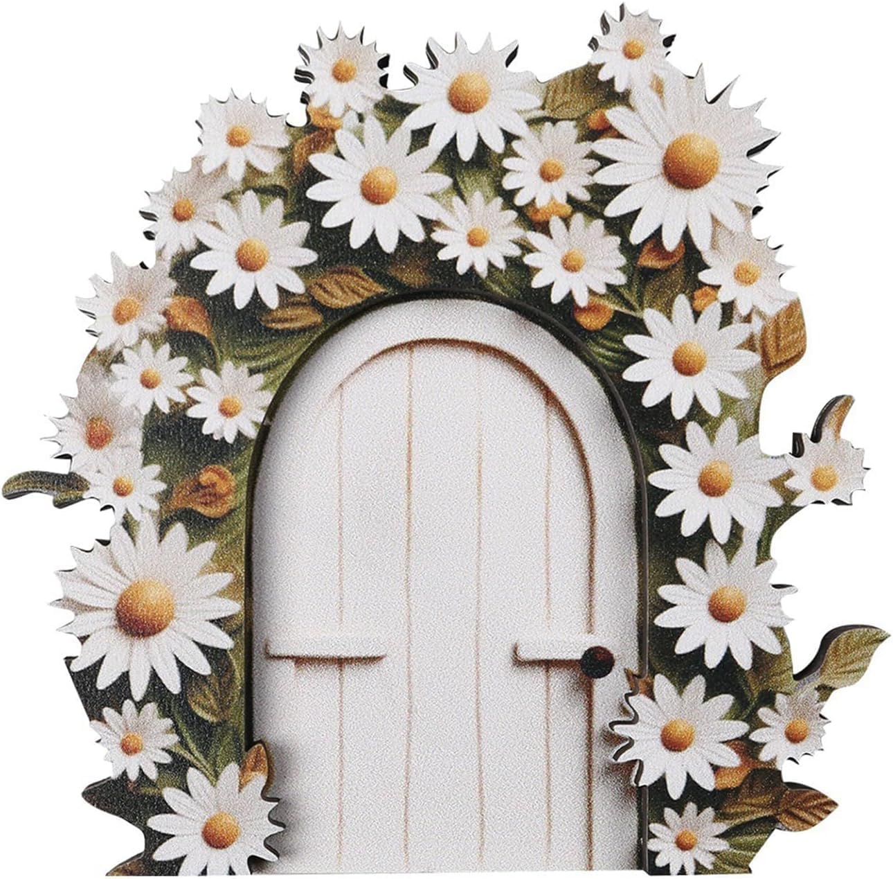 Cauaoa White Daisy Frame Fairy Door, Miniature Fairy Garden Accessories, Glow in The Dark, Outdoor Decor