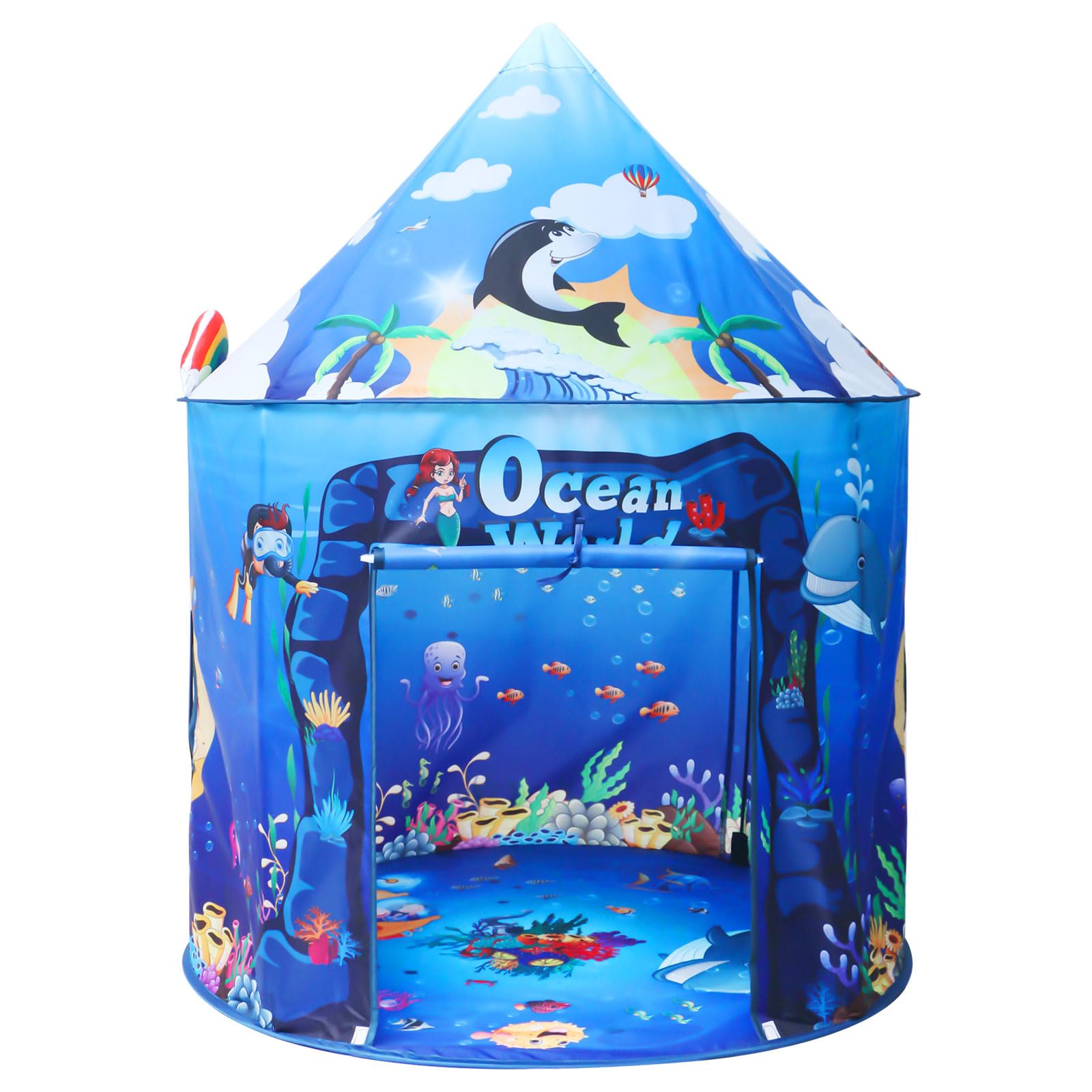 KIRKJUFELL Premium Under The Sea Kids Tent, Ocean Mermaid Play Tent for Kids as Gifts, Pop Up Princess Castle for Boys & Girls as Chirldren Playhouse