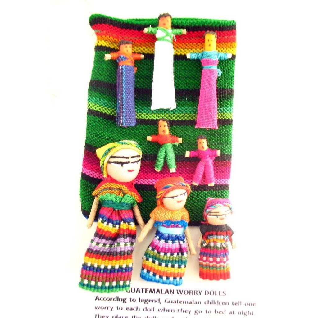Large Guatemalan Worry Doll Pouch with Different Dolls