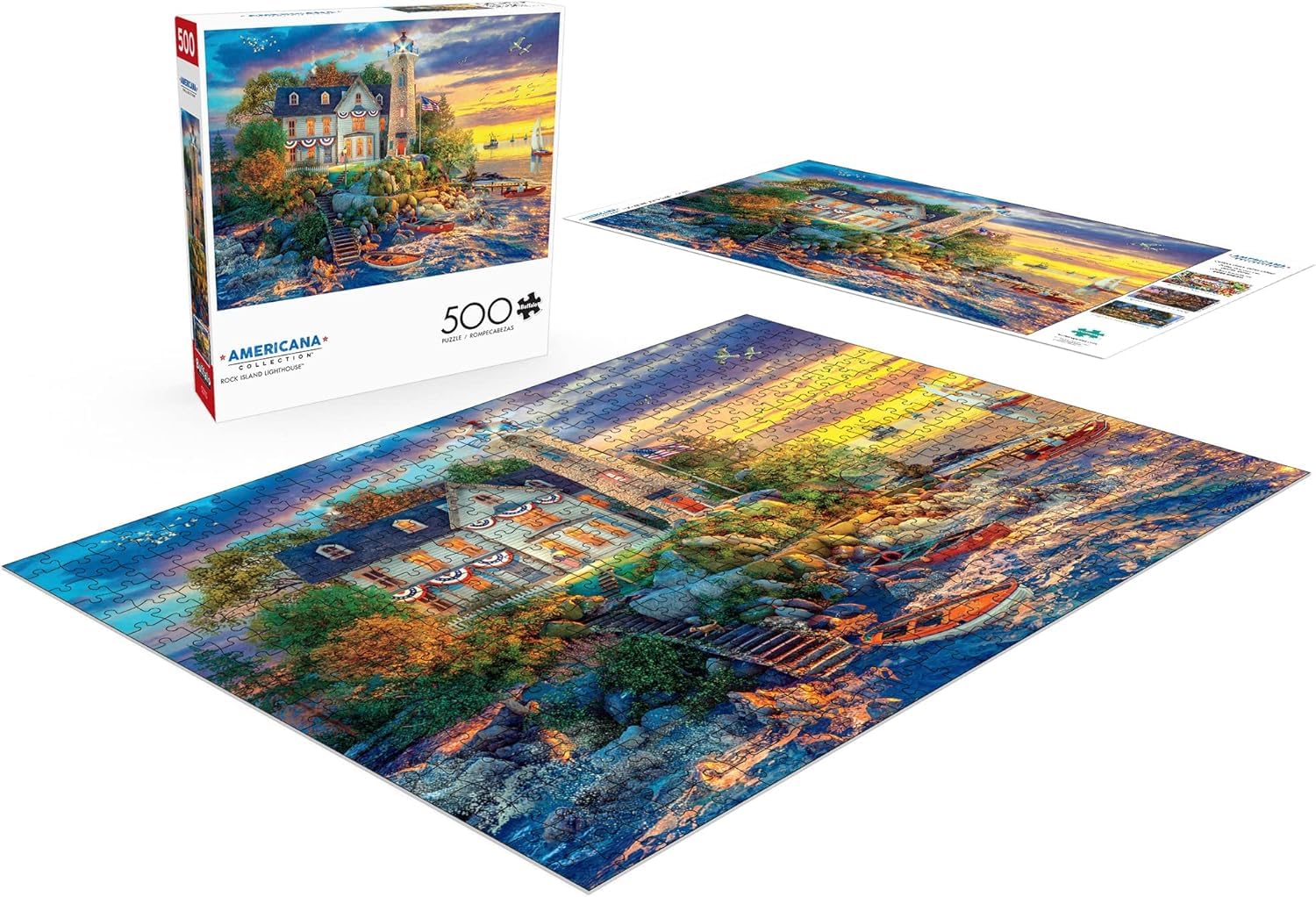 Buffalo Games - Dominic Davison - Rock Island Lighthouse - 500 Piece Jigsaw Puzzle for Adults -Challenging Puzzle Perfect for Game Nights - Finished