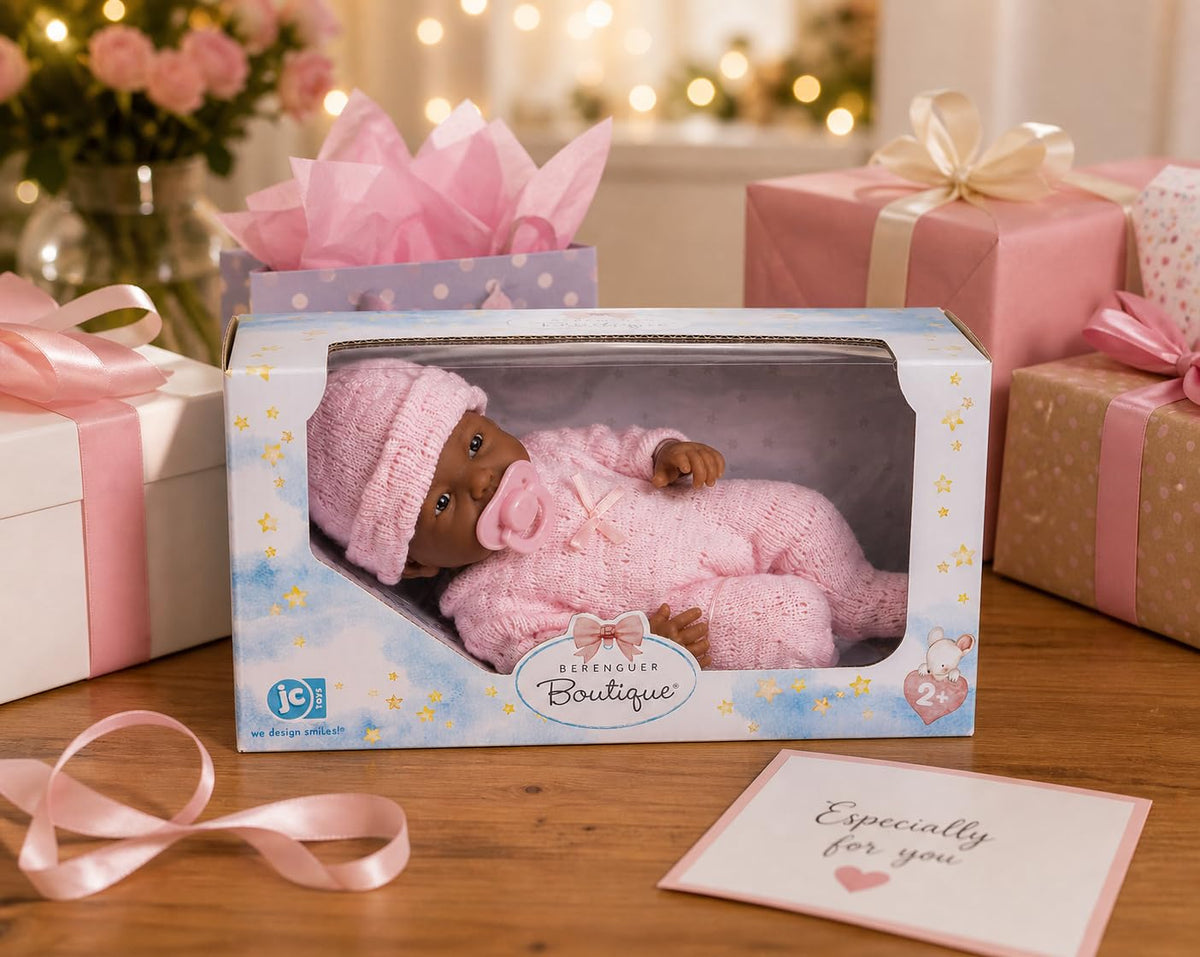 JC Toys Mini La Newborn African American | Anatomically Correct Real Girl Baby Doll | 9.5" All-Vinyl | Includes Pink Outfit, Hat and Pacifier |