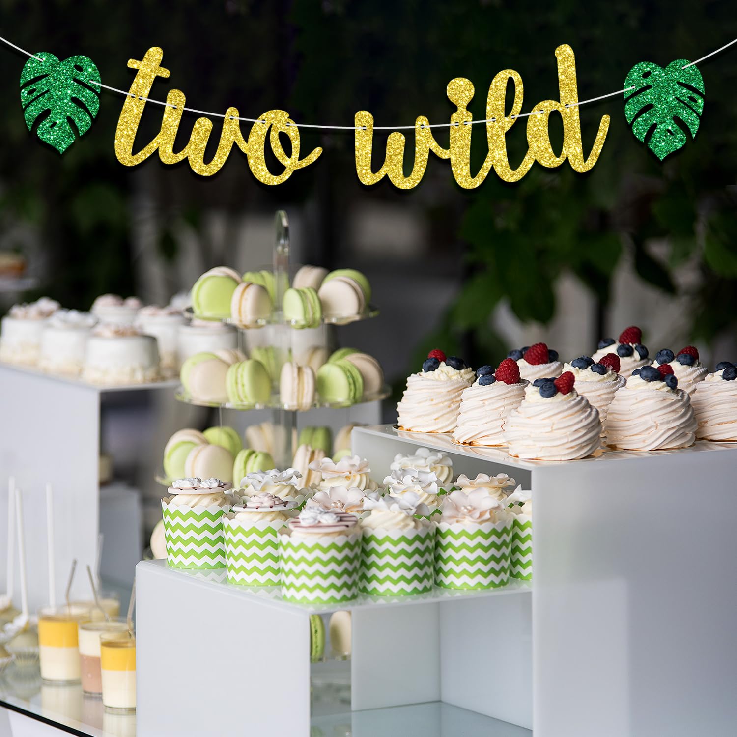 Two Wild Banner, Baby Boys Girls 2nd Birthday Banner, Jungle Wild Safari Zoo Themed Happy 2nd Birthday Party Decorations Supplies