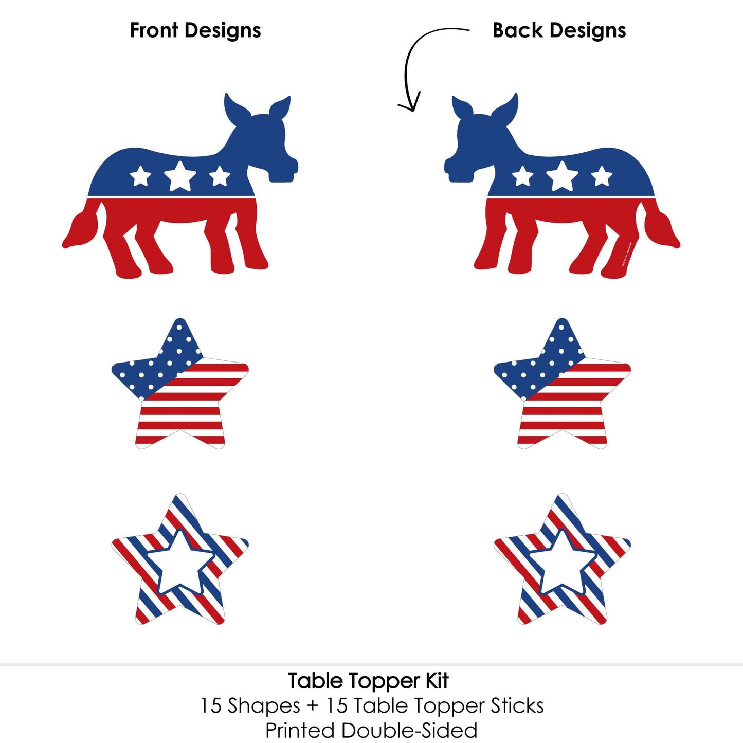 Big Dot of Happiness Democrat Election - Democratic Political Party Centerpiece Sticks - Table Toppers - Set of 15