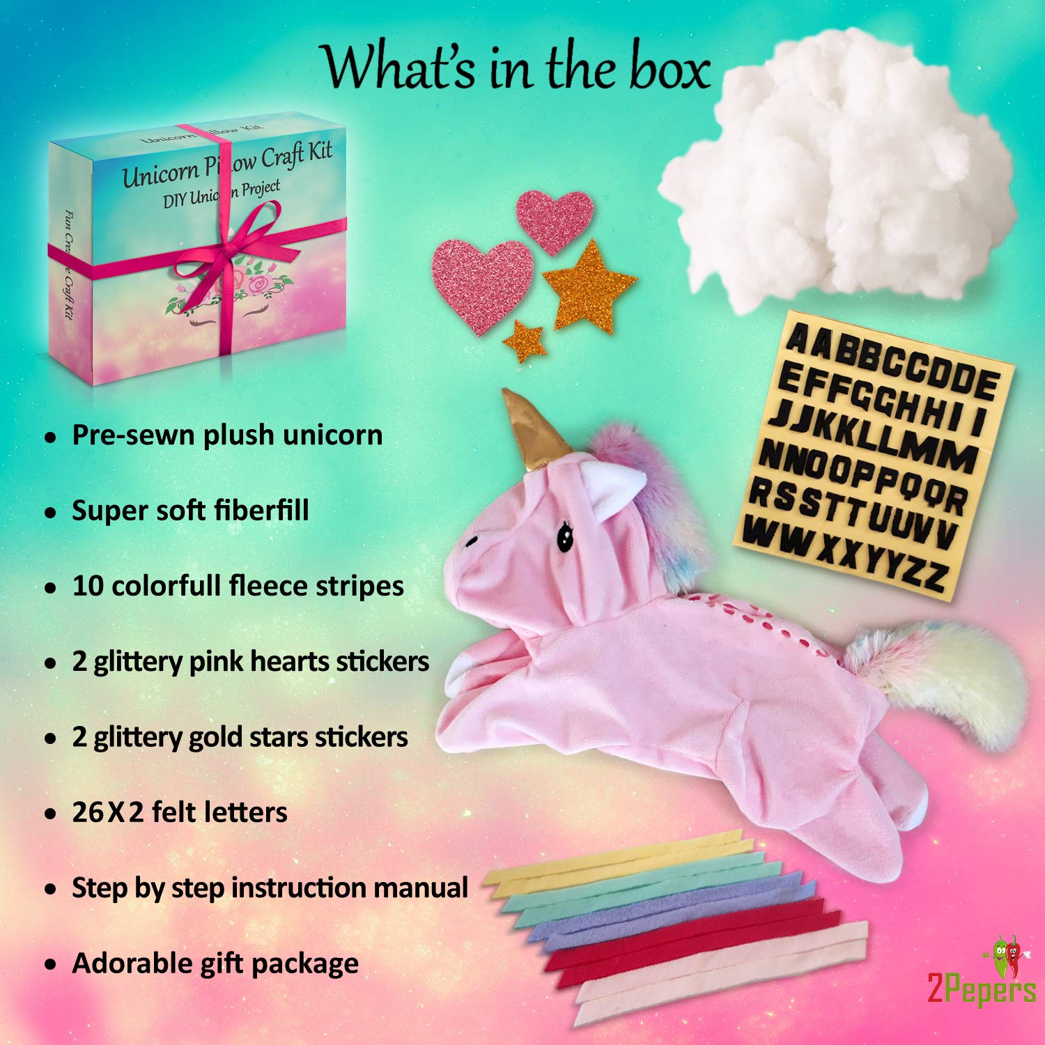 Make Your Own Unicorn Pillow Kit Arts and Crafts for Girls (No Sew), DIY Unicorn Craft Girl Ages 3 4 5 6 7 8 9 10 Years Old, Gifts for Kids, Birthday