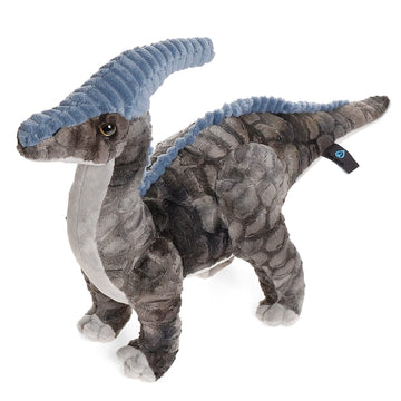Dinosaur Plush Toy, 16" Parasaurolophus Stuffed Animal Throw Plushie Pillow Doll, Soft Grey Fluffy Friend Hugging Cushion - Present for Every Age
