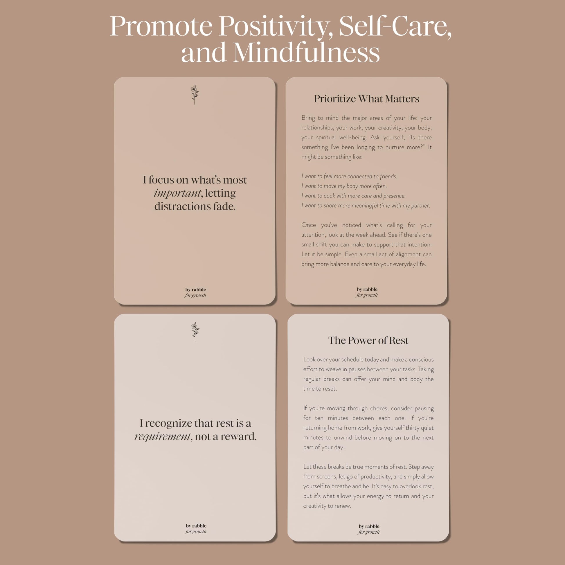 Rabble Self-Care and Affirmations Deck - 52 Affirmations and 52 Self Care Exercises