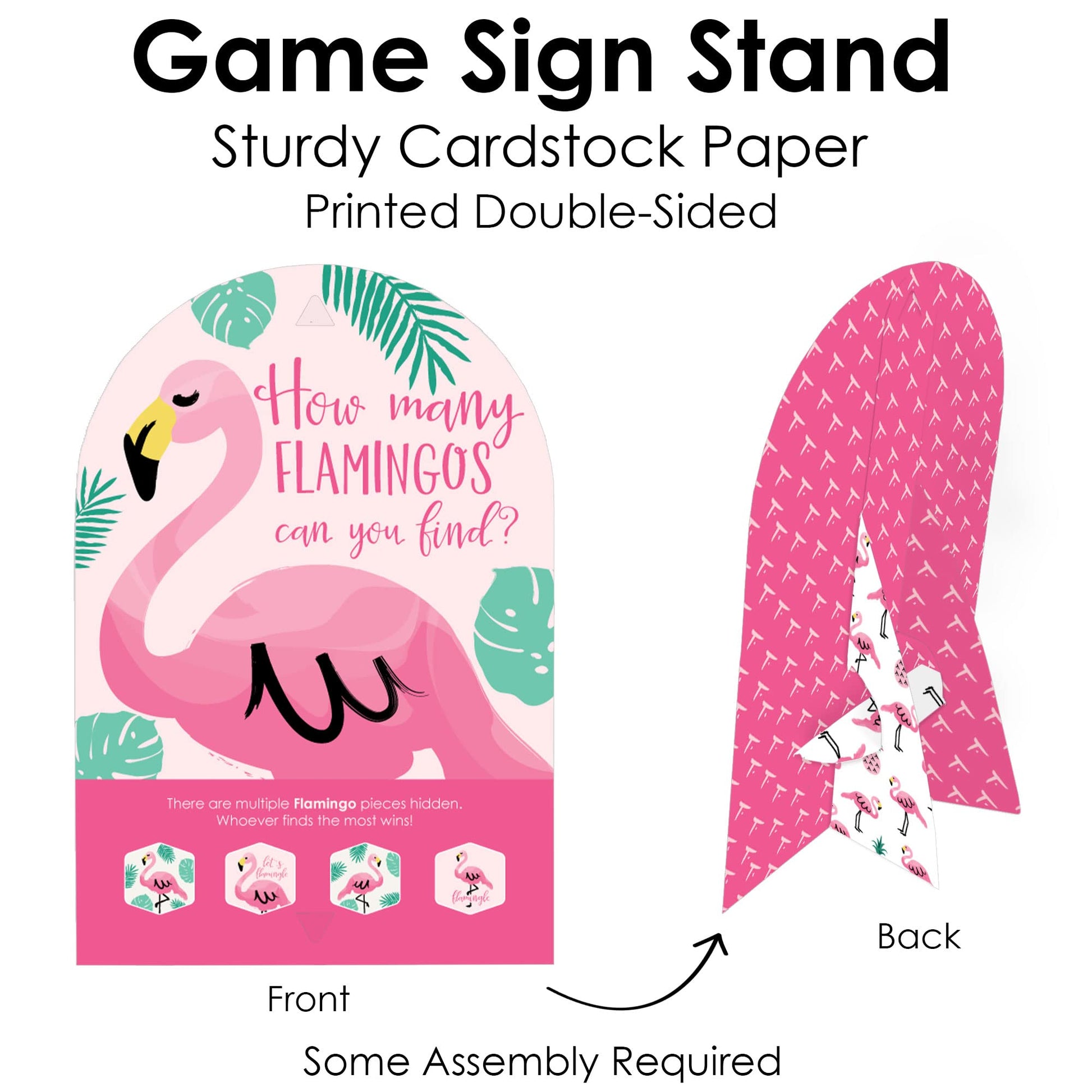 Big Dot of Happiness Pink Flamingo - Tropical Summer Party Scavenger Hunt - 1 Stand and 48 Game Pieces - Hide and Find Game