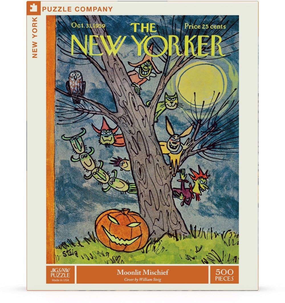 New York Puzzle Company - New Yorker Moonlit Mischief - 500 Piece Jigsaw Puzzle for Adults by William Steig