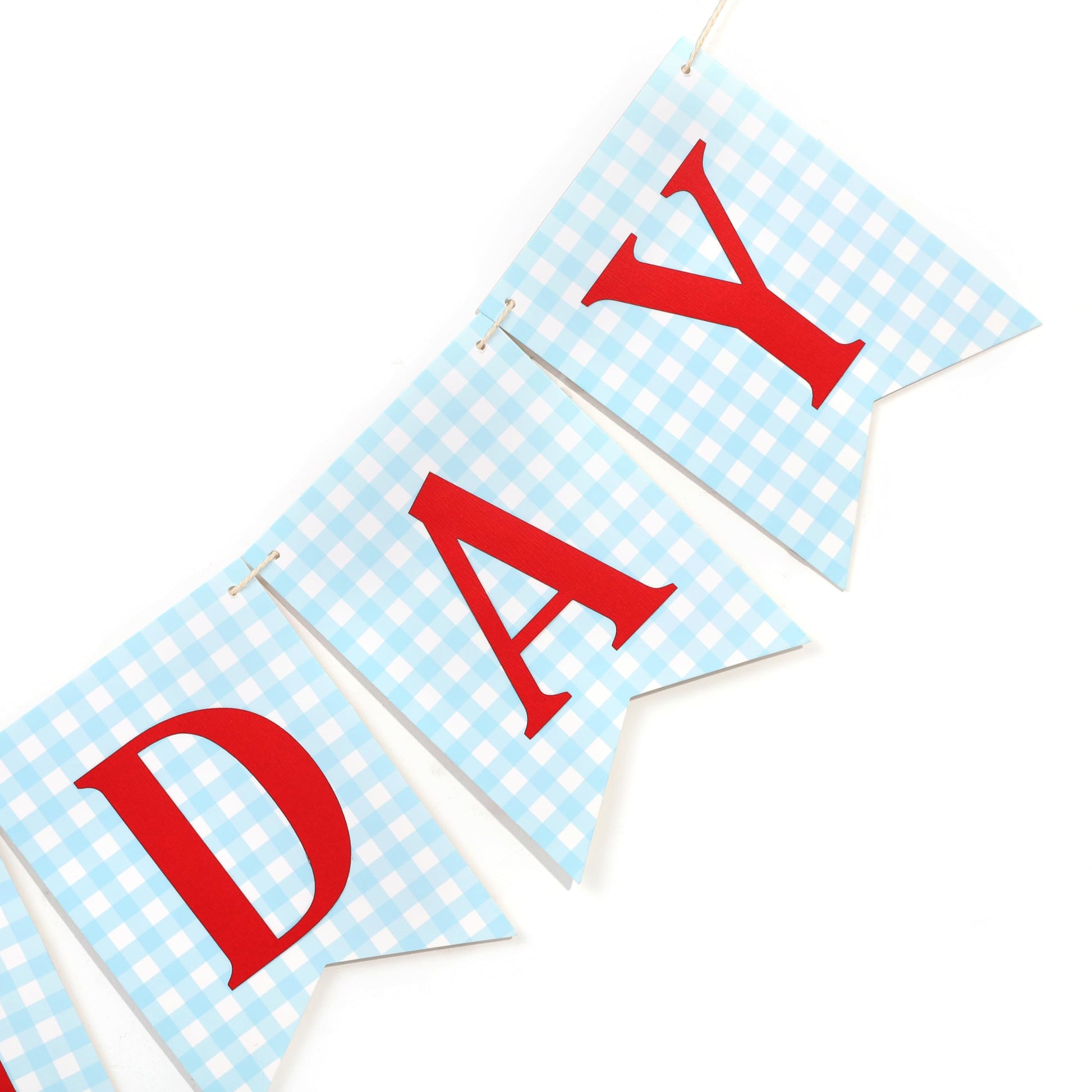 Blue and red Happy Birthday Banner - Happy 1st Birthday decorations, Blue Gingham with Red Letters Happy Birthday Banner