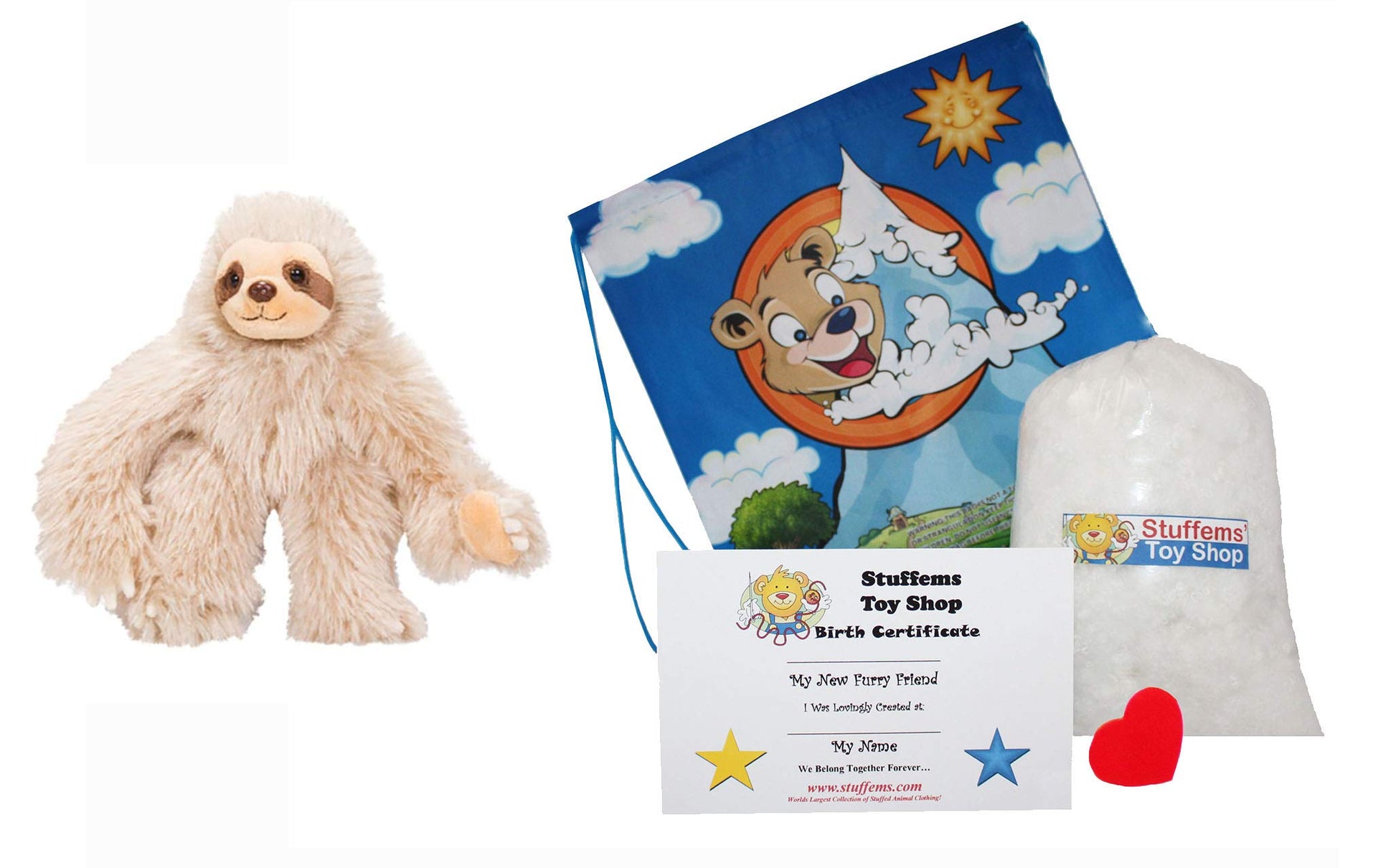 Stuffems Toy Shop Make Your Own Stuffed Animal Mini 8 Inch Very Soft Speedy the Sloth Kit - No Sewing Required!