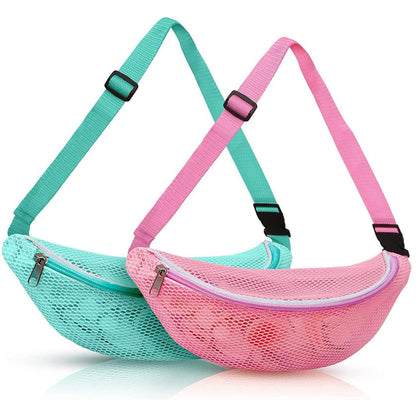 Mesh Beach Bag for kids, Shell Bags for Beach, Fanny Pack Shell Bags for picking up shells for adults with Adjustable Straps for Collecting Seashells