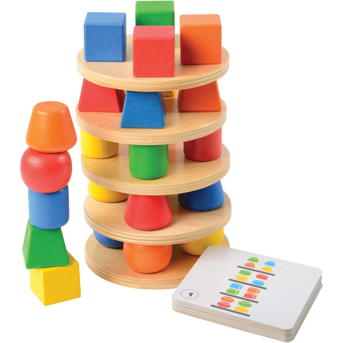 Constructive Playthings 3D Colorful Geometric Balancing Stacker, 25-Piece Block Set
