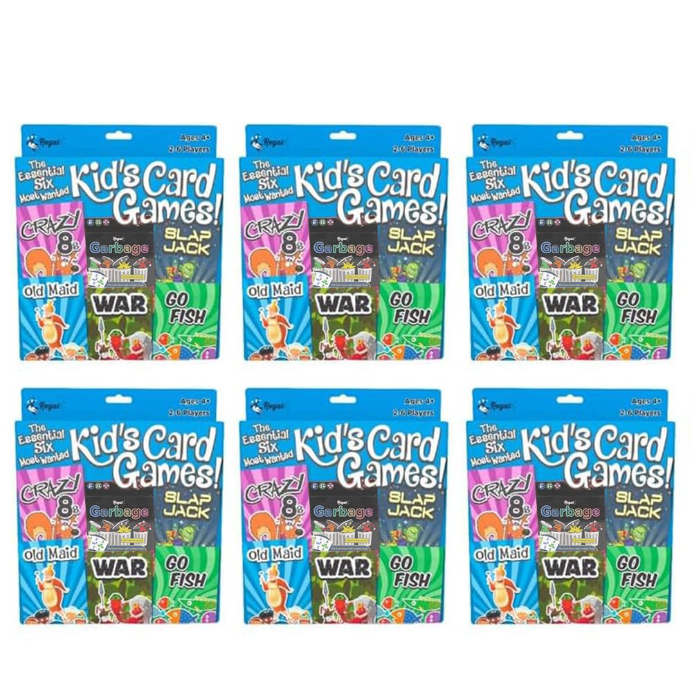 Regal Games Card Games for Kids - Go Fish, Crazy 8's, Old Maid, Slap Jack, Garbage Monsters, War - Simple & Fun Classic Family Table Game Sets (6 x 6)