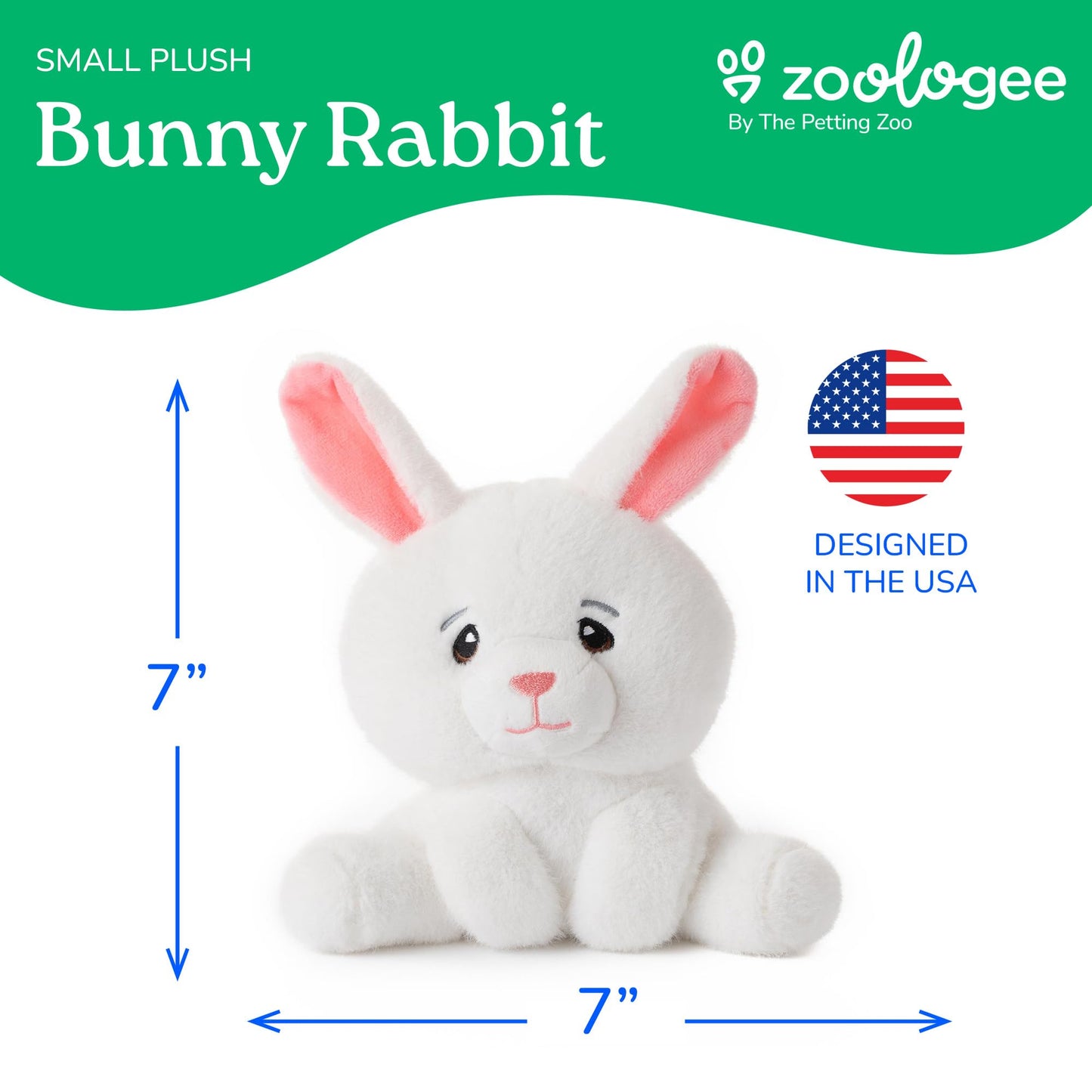 The Petting Zoo Bunny Rabbit Stuffed Animal Plushie, Gifts for Kids, Snugletz Zoologee Plush Toy, 7 in