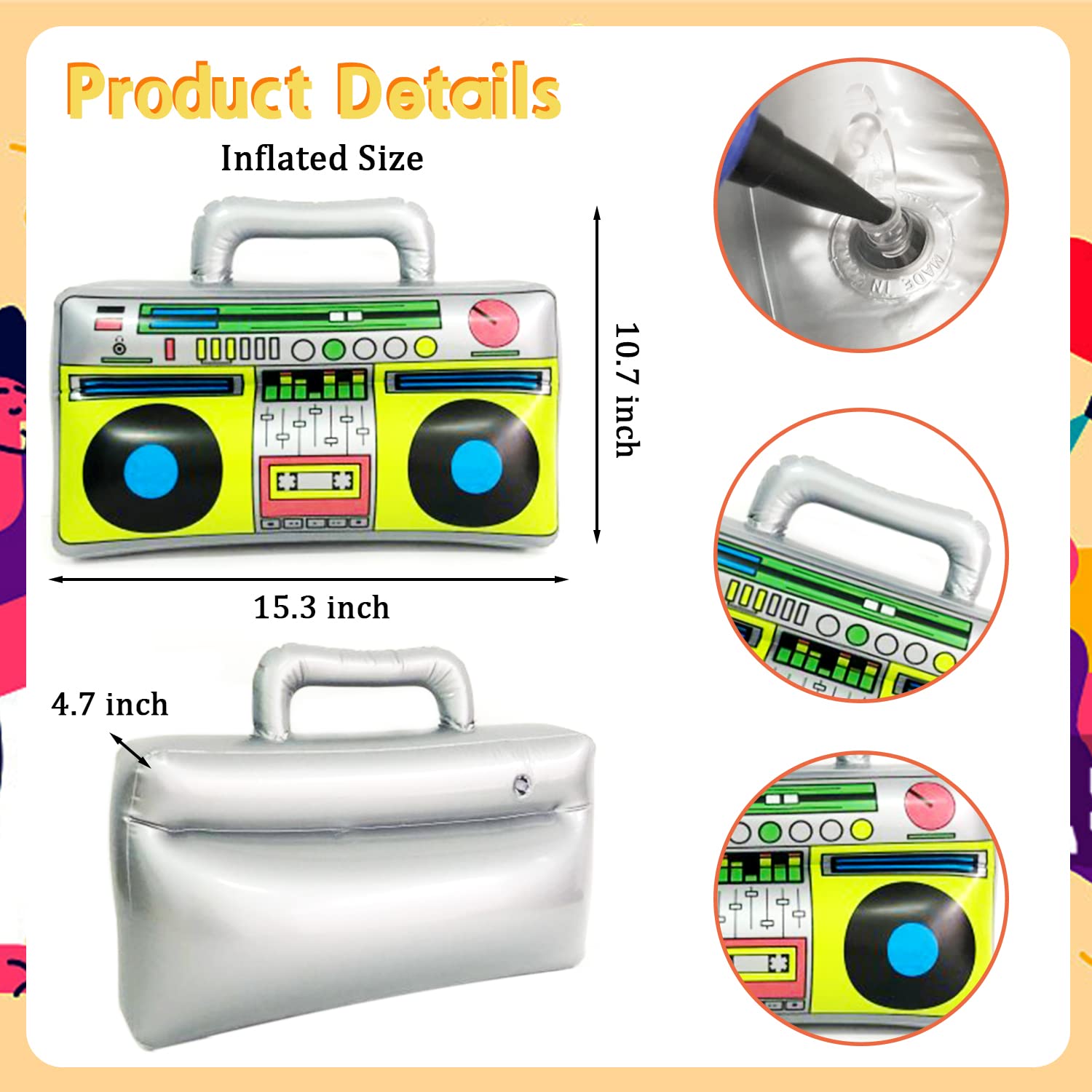 5 Pieces Inflatable Radio Boombox Inflatable Mobile Phone,Retro Mobile Phone for 80's 90's Party Decorations,Hip Hop Costume,Birthday Theme Party