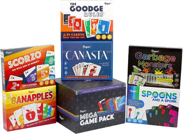Regal Games Fun Card Games Set for Adults - Canasta, Spoons and a Spork, Garbage Monsters, ScorZo, The Goodge Rules, and Banapples Decks - Fun