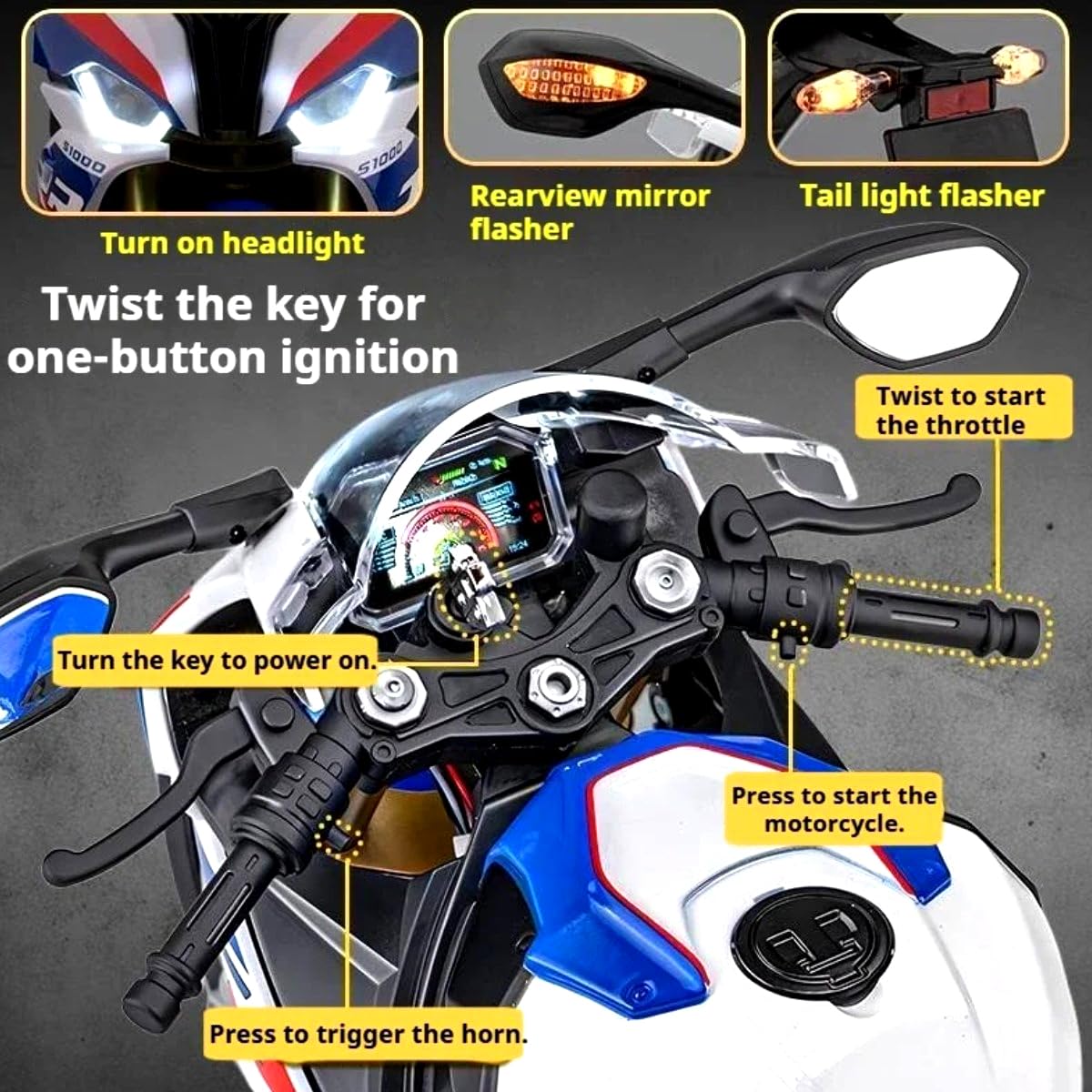 HTLNUZD 1/6 S1000RR Alloy Motorcycle Model with Light & Sound Effects, Ignition & Smoke Spray Simulation Desk Decor Adult Enthusiasts Gift