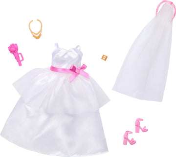 Barbie Clothes, Bridal Fashion Pack for Barbie Doll on Wedding Day, 1 Outfit with Accessories for a Complete Look