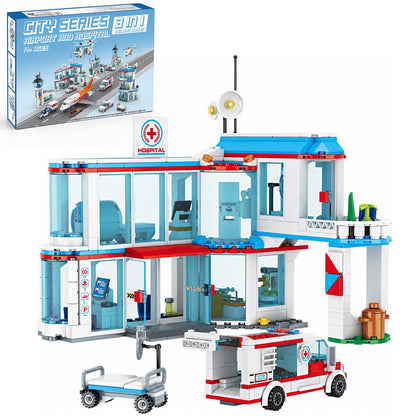 JYLWSMHU City Hospital 3 in 1 Building Block Set Hospitals Model Belt Ambulance Rescue Helicopter Home Office Decor Collectors Adults for Teenas Best