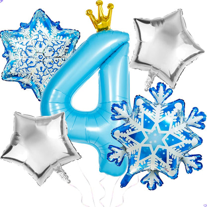 Frozen 4th Birthday Party Decorations Balloon, 40" Elsa 4 Balloon with Crown SnowFlake Foil Mylar Balloons for Princess Anna Elsa Frozen Theme