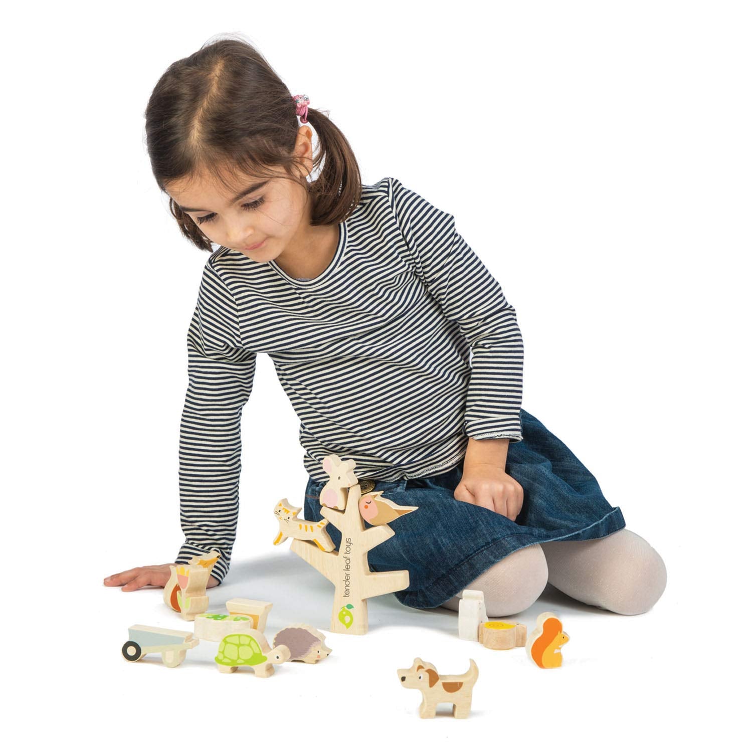 Tender Leaf Toys - Stacking Garden Friends - 14 Pcs Wooden Stacking & Balancing Toy & Educational Game with Free Travel Bag