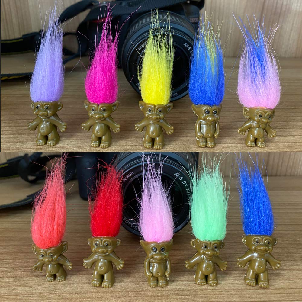 Yintlilocn 10PCS 1.2" Black PVC Vintage Lucky Troll Dolls,Mini Trolls Doll