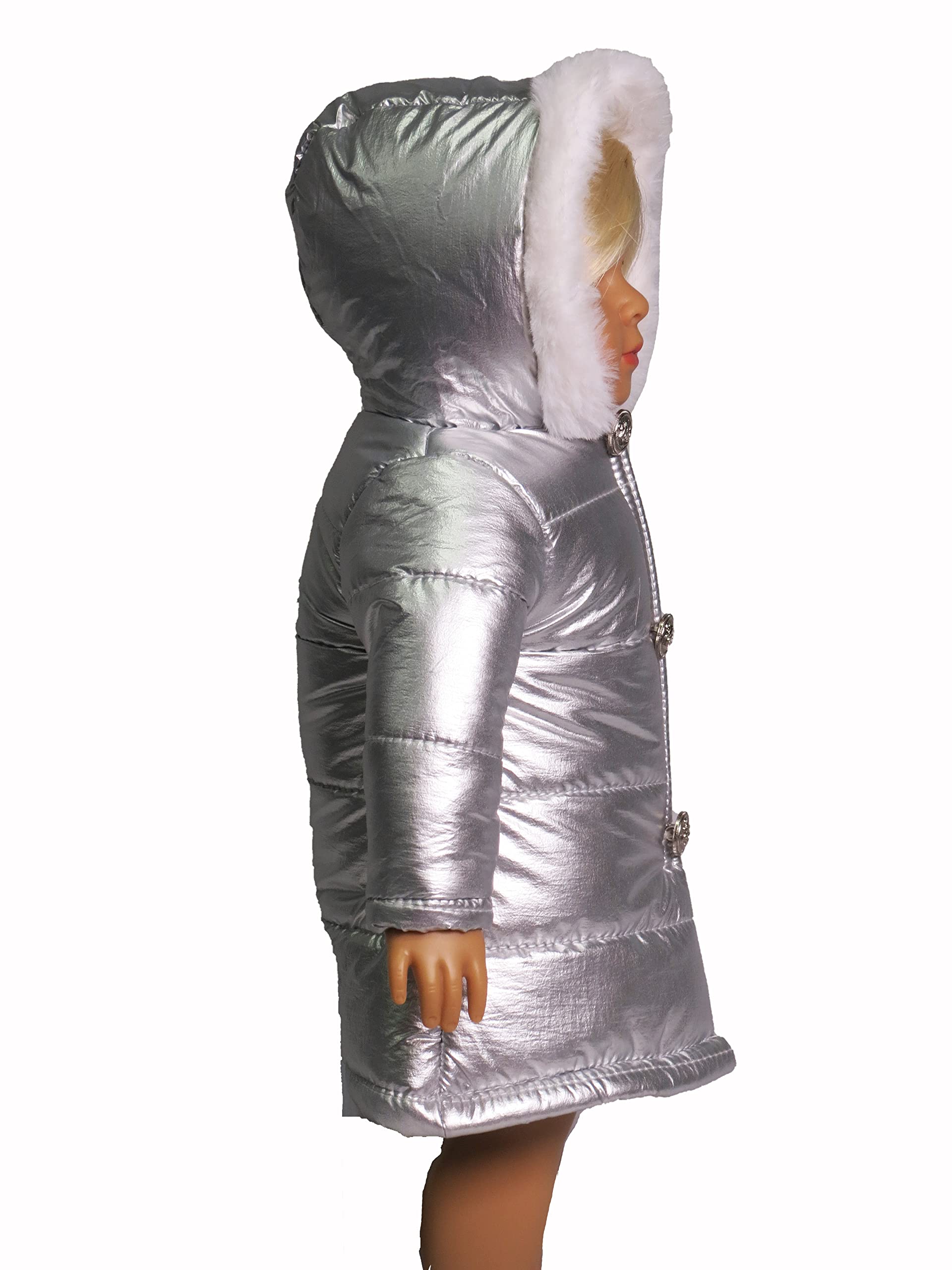 American Fashion World Mettalic Silver Puffer Coat for 18in Doll