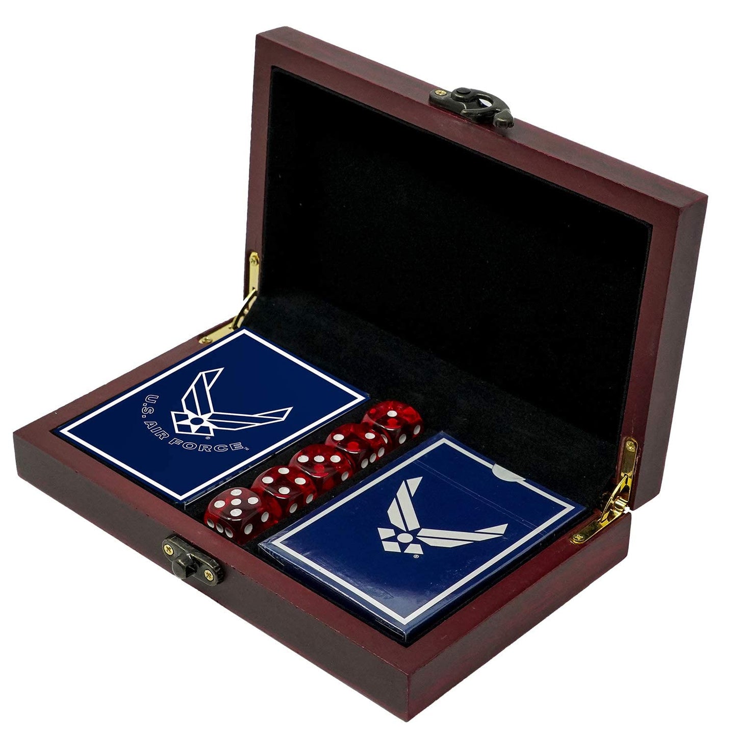 Military Gift Shop US Air Force Playing Cards & Dice in Keepsake Box - USAF Rank Insignia Cards | Air Force Card Set