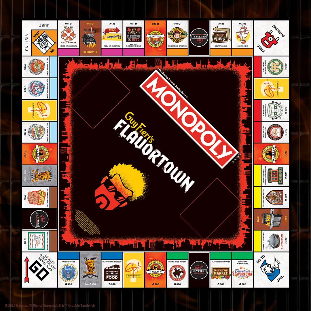 Monopoly: Flavortown Board Game, Featuring '68 Chevy Camaro, Knuckle Sandwich Coin and More, Buy, Sell, Trade Guy Fieri’s Restaurants, Build Your Own