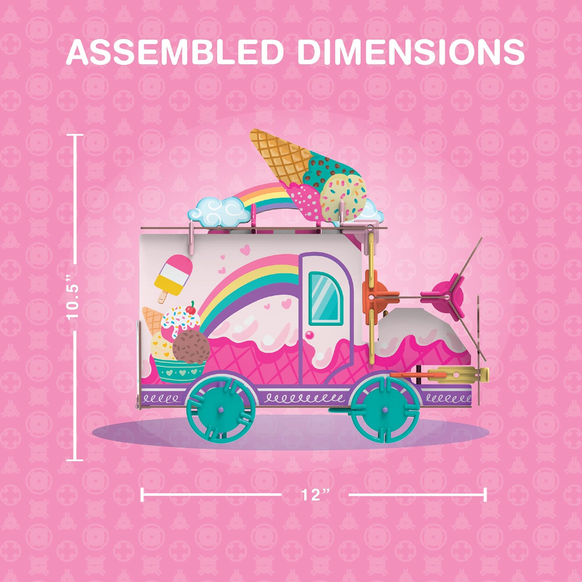 PINXIES Unicorn Ice Cream Truck | Build-Your-Own Magical Animals Play Set, Kids 3D Puzzle Toy - STEM Girl Toys Ages 6-7 and Up