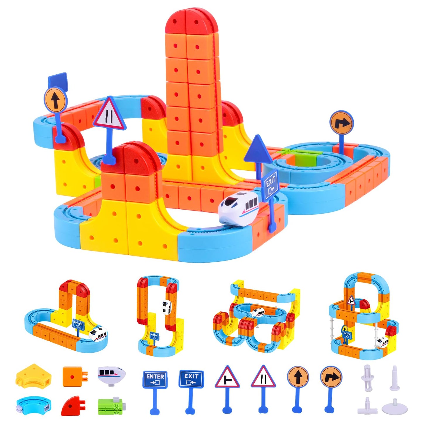 GtuiBugt 146PCS DIY Electric Orbital Car Toy Set Gift for Kids 3+