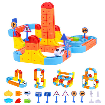 GtuiBugt 146PCS DIY Electric Orbital Car Toy Set Gift for Kids 3+