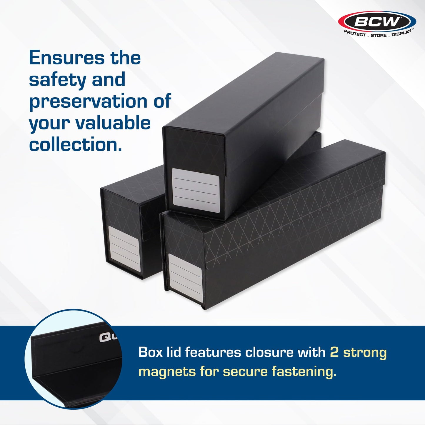 BCW QuickFold® Card Storage Boxes for Magnetics & Toploaders - 3 Pack | Trading Card Holder Box with Magnetic Closure | Easy Fold Assembly for Sports